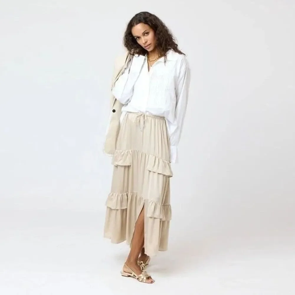 Kerri Rosenthal Athena Maxi Skirt High Waisted Ruffle Tired Pull-on M 286402